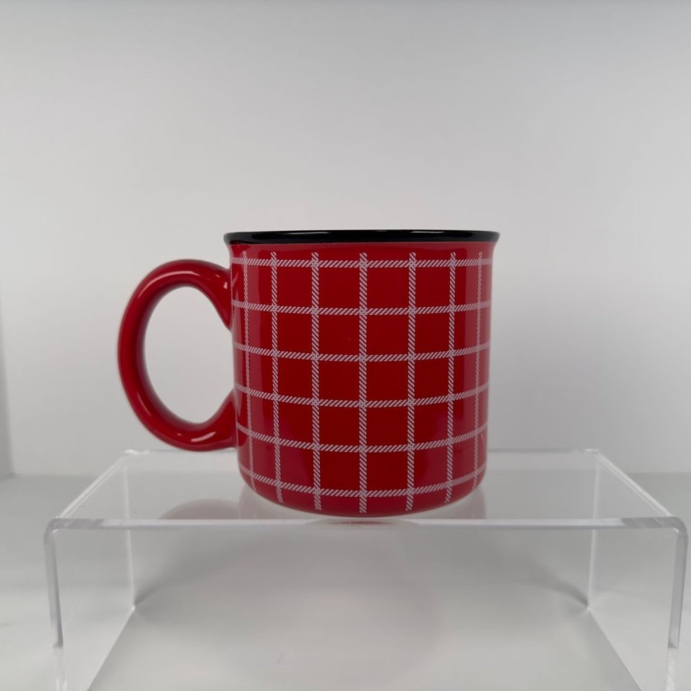 Hallmark Ceramic Red Checkered‎ Pattern Coffee Plaid Mug 3-3/4” High